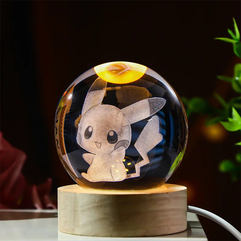 Esfera de cristal 3D grabada con diseño de Mini ardilla eléctrica, sobre base de madera con luz LED – LuxeOrb3D